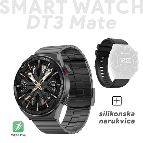 Smart Watch DT3 Mate crni (metalna+silikonska narukvica) slika 1