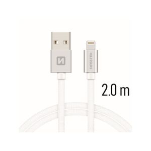 SWISSTEN kabel USB/Lightning, platneni, 3A, 2m, srebrni