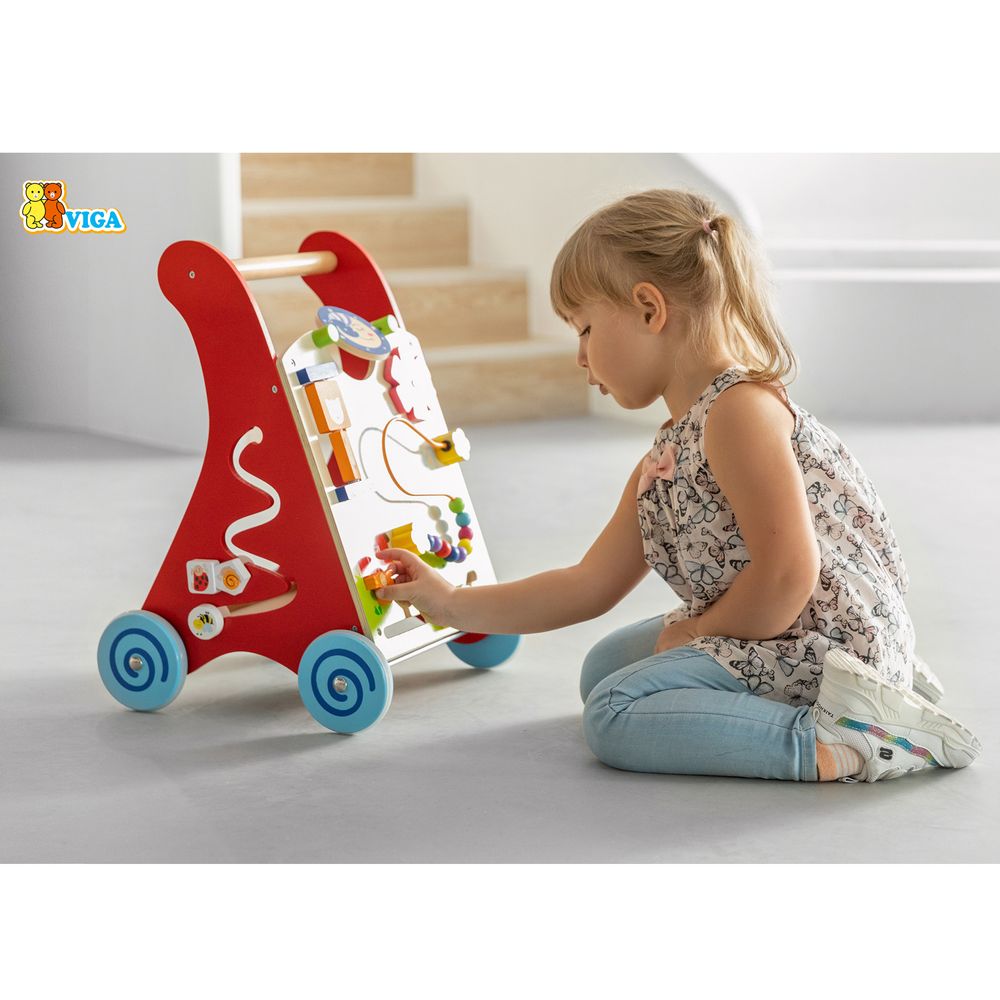 Viga Drvena guralica Activity Baby Walker, Crvena slika 3