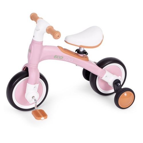 ECOTOYS Balans Bicikl sa Pedalama i Pomoćnim Točkovima 3u1 - Pink slika 3