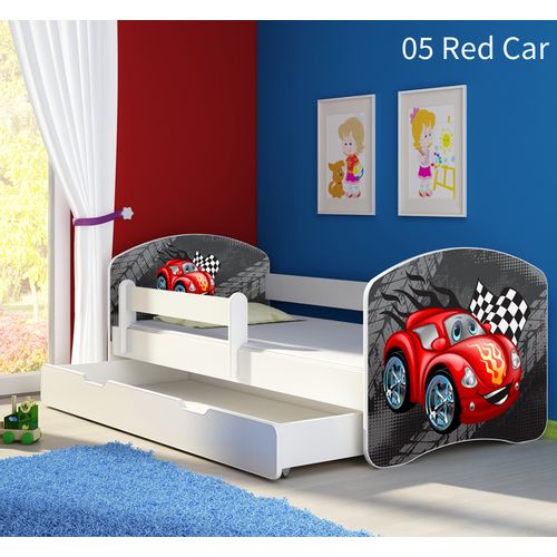 Dječji krevet ACMA s motivom, bočna bijela + ladica 140x70 cm 05-red-car slika 1