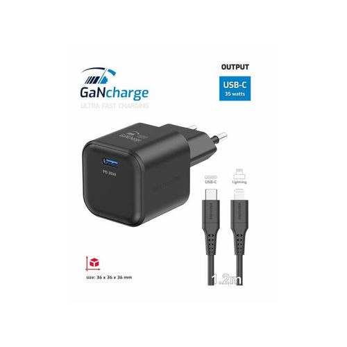 SWISSTEN punjač za AC220, GaN, 35W, 1xUSB-C, 3A, crni + Lightning kabel slika 3