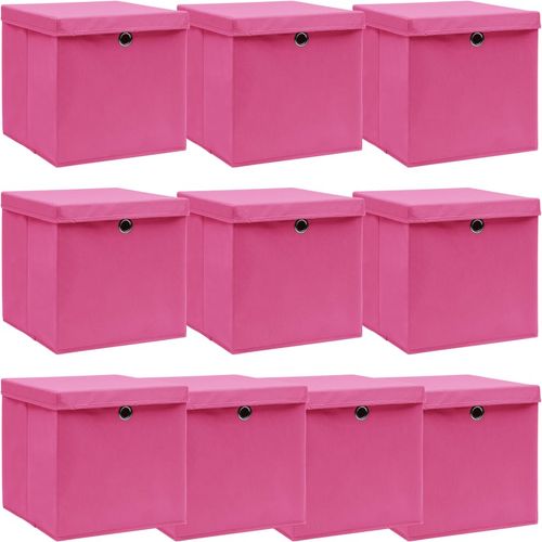 Kutije za pohranu s poklopcima 10 kom roze 32x32x32 cm tkanina slika 1