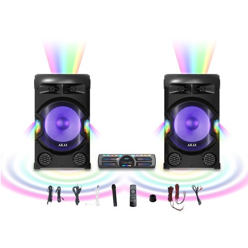 AKAI karaoke 400W, set 2x zvučnik + pojačalo, FM USB, SD, bež mikr, crni DUAL Y3 slika 3