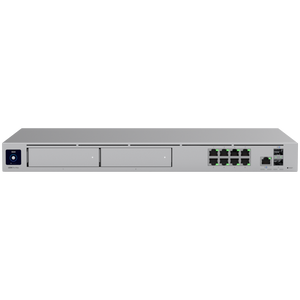 Ubiquiti rack-mount Cloud Gateway with 10 Gbps performance, multi-WAN load balancing, and two NVR drive bays designed for large-scale, multi-application UniFi sites