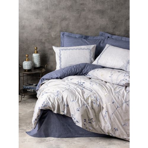 L'essential Maison Nitsa - Tamnoplavo-beli Ranforce Set Pokrivača za Bračni Krevet slika 1