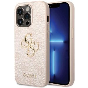 GUESS maska za iPhone 15 Pro Max LEATHER 4G METAL LOGO PINK