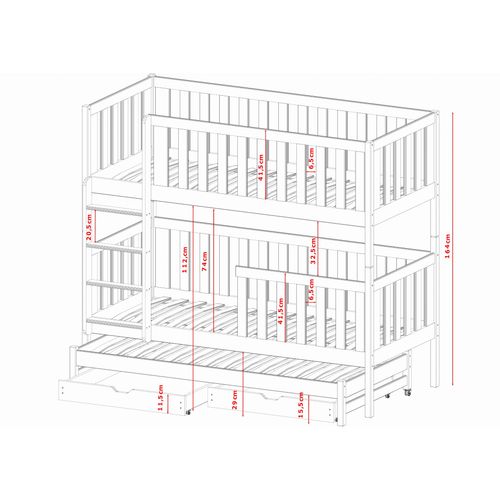 Drveni dječji krevet na kat Lea s tri kreveta i ladicom - bijeli - 190/200*90 cm slika 3