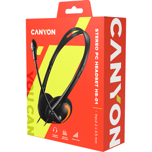 CANYON PC headset with microphone, volume control and adjustable headband, cable 1.8M, Black/Orange slika 3
