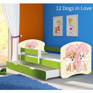 Dječji krevet ACMA s motivom, bočna zelena + ladica 160x80 cm - 12 Dogs in Love