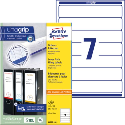 Avery Zweckform L4760-100 naljepnice A4 ultragrip 192x38mm 100 listova 700 naljepnica bijele slika 2