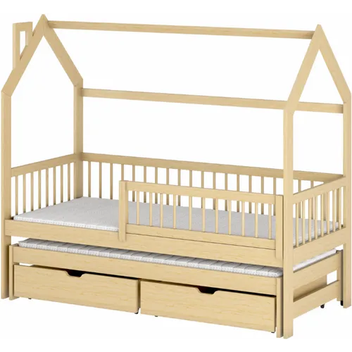 Drveni dečiji krevet Papi sa dodatnim krevetom i fiokom - svetlo drvo - 190/200x90 cm slika 2
