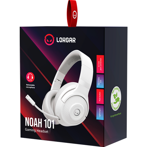 LORGAR Noah 101, Gaming headset with microphone, 3.5mm jack connection, cable length 2m, foldable design, PU leather ear pads, size: 185*195*80mm, 0.245kg, white slika 7