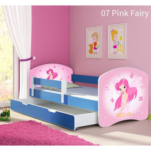Dječji krevet ACMA s motivom, bočna plava + ladica 160x80 cm - 07 Pink Fairy slika 1