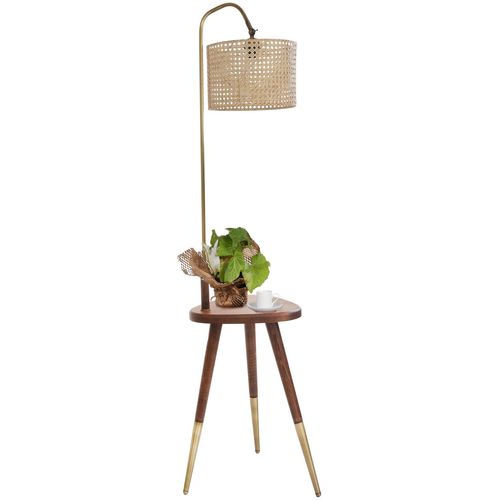 Demet Eskitme Lambader Silindir Rattan Abajurlu Copper Floor Lamp slika 2