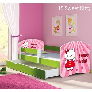 Dječji krevet ACMA s motivom, bočna zelena + ladica 160x80 cm 15-sweet-kitty