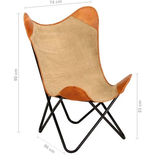 Leptir-stolica od prave kože i platna smeđa slika 7