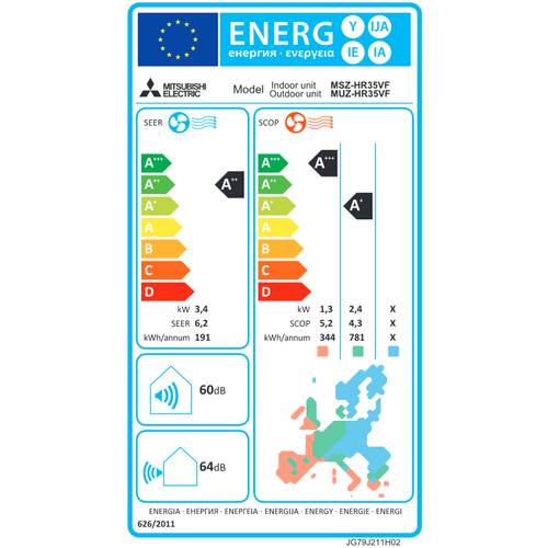 MITSUBISHI ELECTRIC klima uređaj 3,40 kW, Standard DC inverter R32 - set, unutarnja i vanjska jedinica slika 3