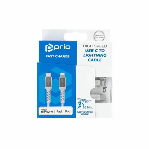 Prio Charge Sync USB C na Lightning kabel MFi certificiran 2 m bijele boje slika 1