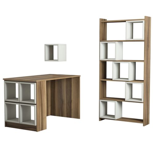 Woody Fashion Studijski stol i policu za knjige, Box - Walnut, Cream slika 2