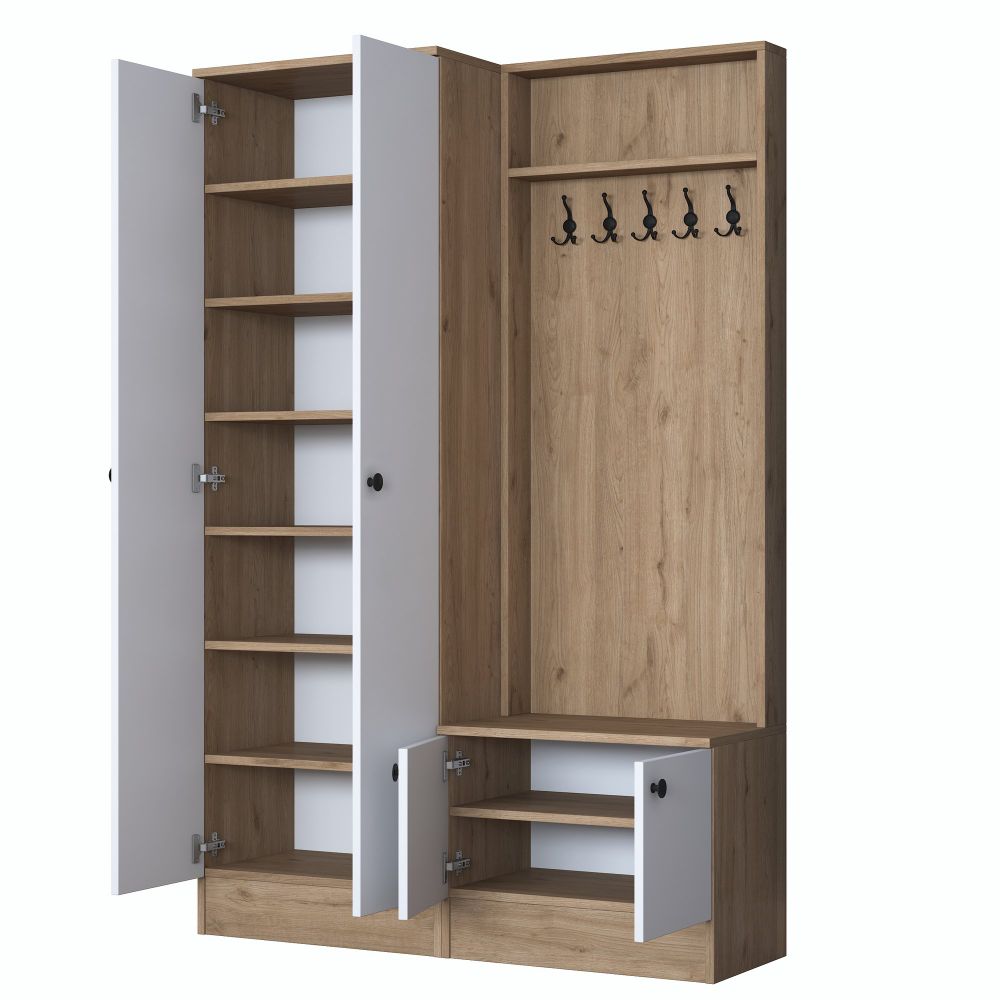 Hall Stand P6 - M11 - 2389, Boje / nijanse orah, bijela slika 10