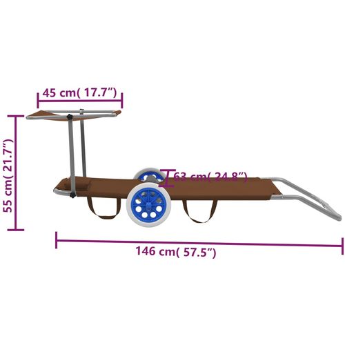 Sklopiva ležaljka s krovom i kotačima čelična smeđesiva slika 26