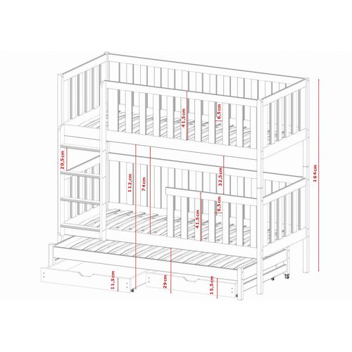 Drveni dječji krevet na sprat Lea sa tri kreveta i ladicom - 190/200x90cm - Bijeli slika 3