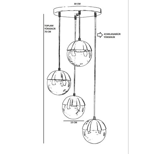 Küre 4 Lü Tepsili Eskitme Bal Camlı Sarkıt Gold Chandelier slika 4