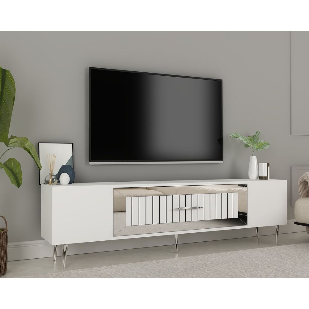 TV stalak Dekolp3, bijela i srebrna boja slika 2