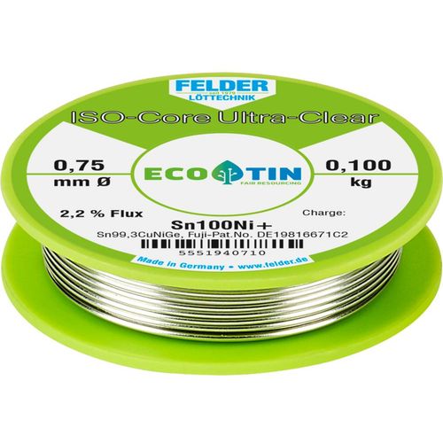 Felder Löttechnik ISO-Core ''Ultra-Clear'' Sn100Ni+ lemna žica, bezolovna svitak  Sn99,25Cu0,7Ni0,05  0.100 kg 0.75 mm slika 1