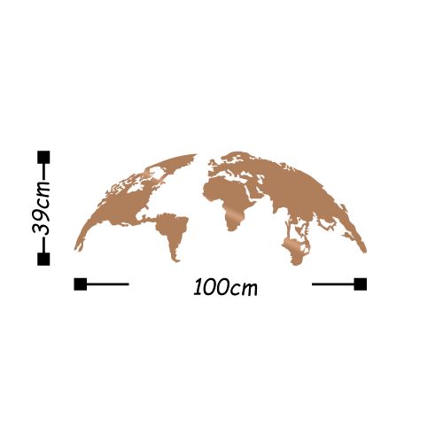 Wallity World Map Small - Ukrasni Metalni Zidni Dodatak u Boji Bakra slika 3