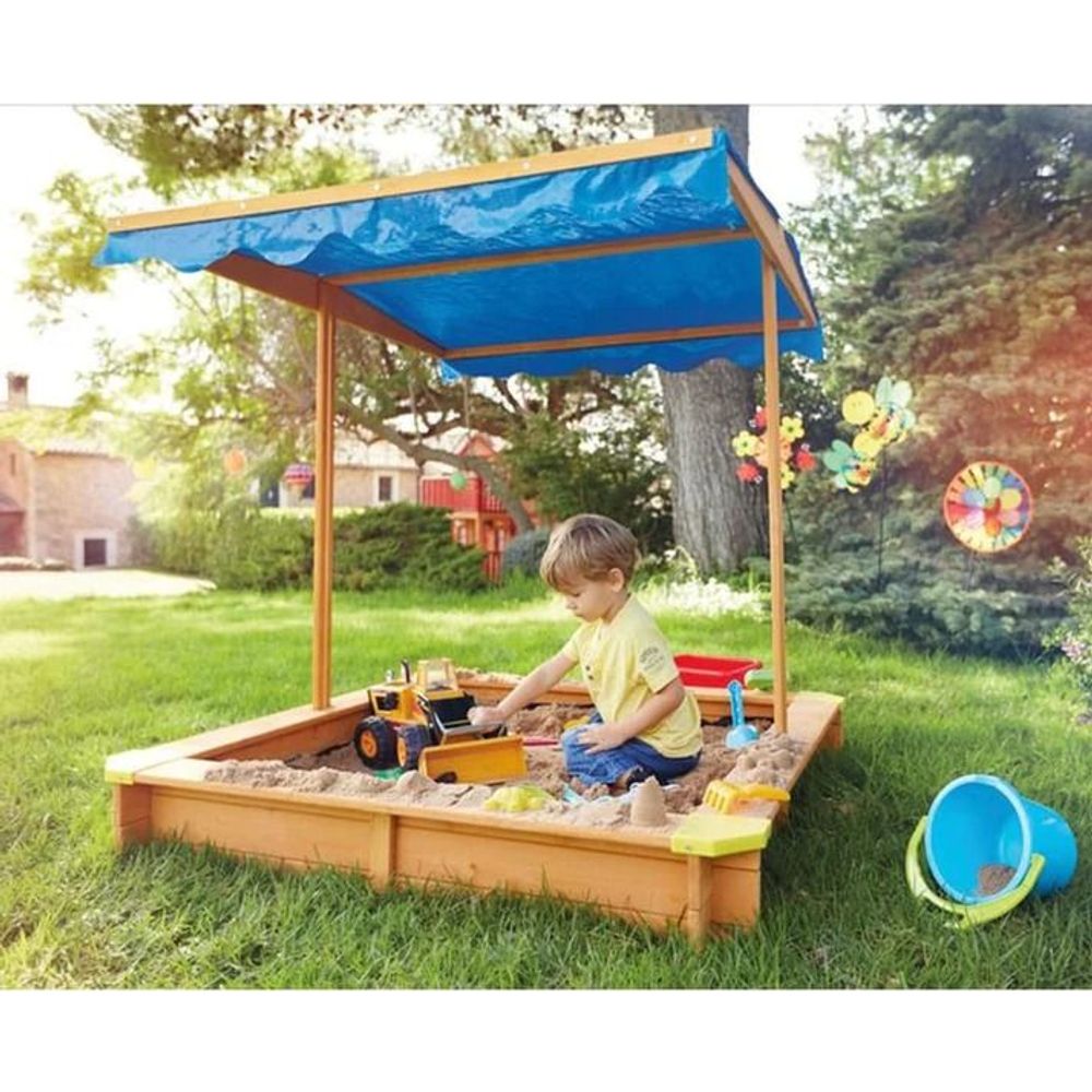 Kinder Home Drveni pješčanik sa podesivom tendom, 112х112cm slika 8