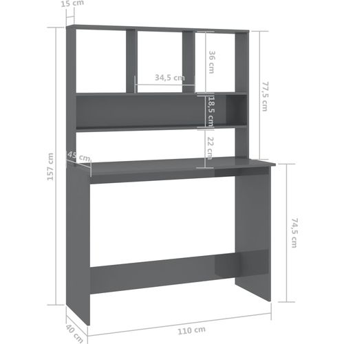 Radni stol s policama visoki sjaj sivi 110x45x157 cm iverica slika 36