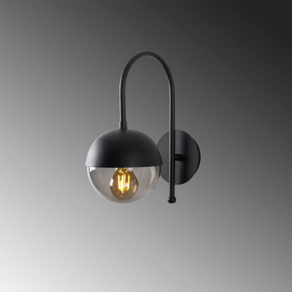 Karsor - 3303 Crna Zidna Lampa sa Staklenim Kapom slika 5