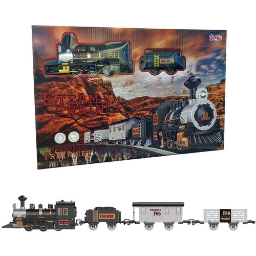 Željeznički set, parna lokomotiva, na baterije, 14-dijelni set slika 1
