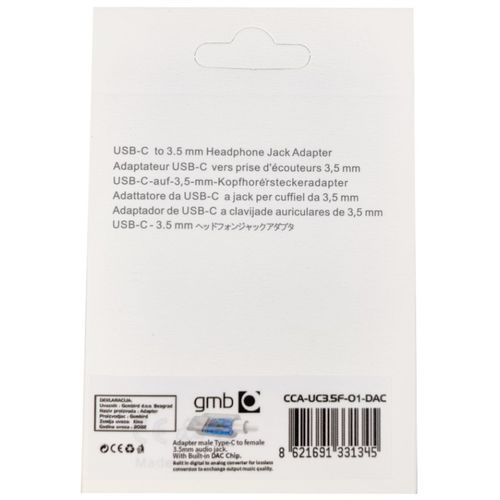 CCA-UC3.5F-01-DAC Gembird headphone adapter Type-C to 3.5mm adapter with retail box FO slika 3