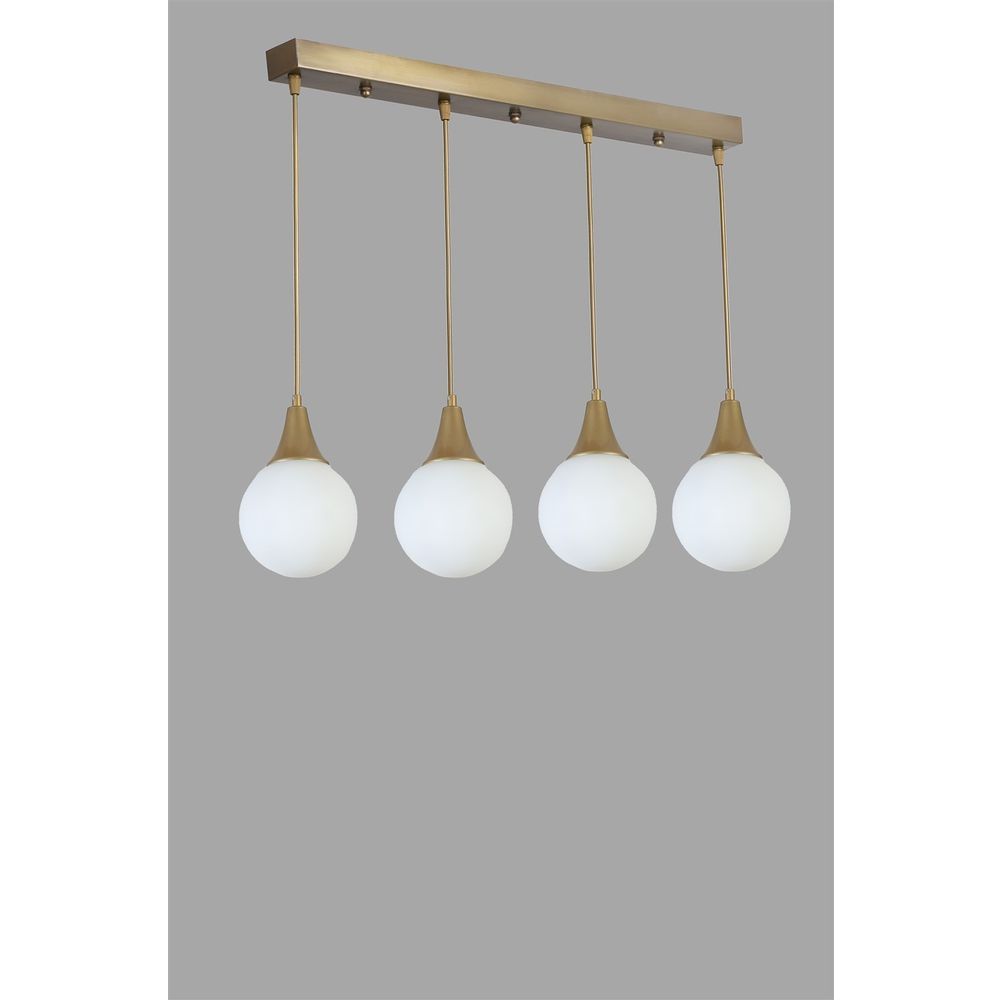 Afra 4 Lü Sıralı Eskitme Beyaz Camlı Sarkıt White Gold Luster slika 3