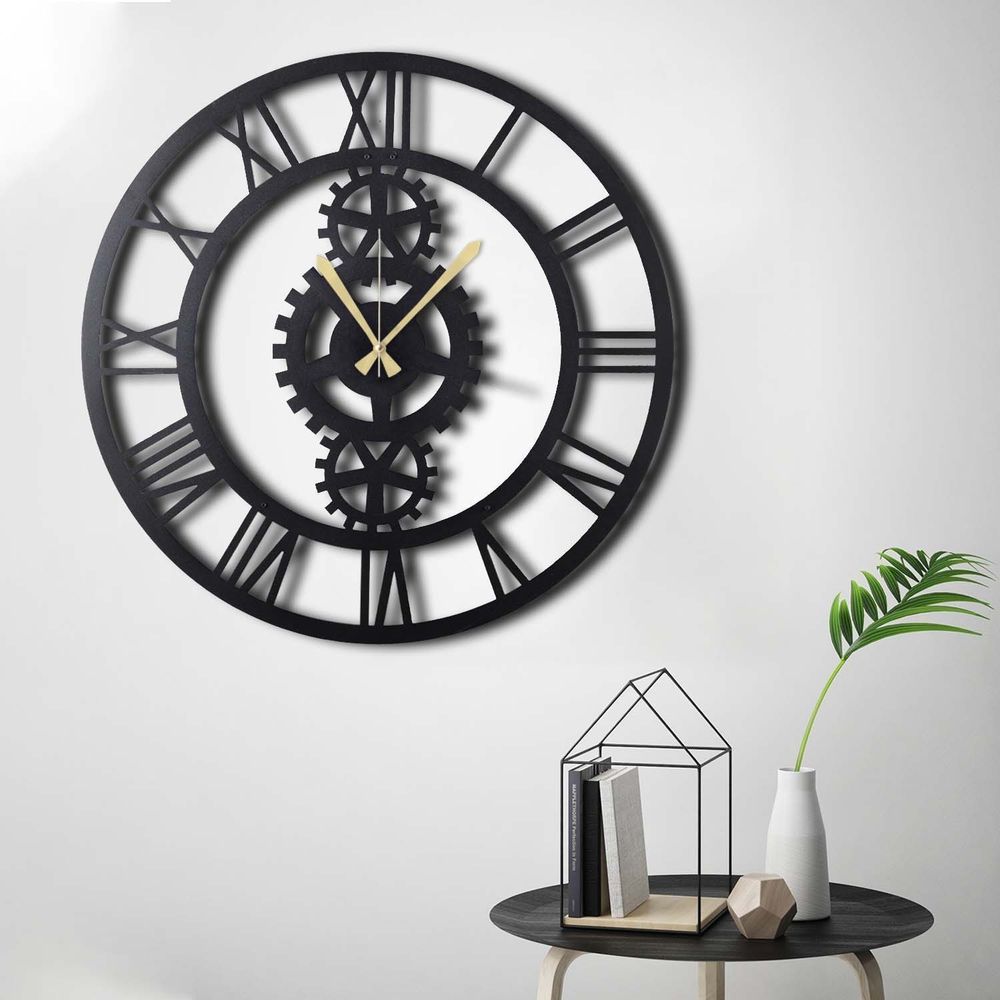 Decorative metal wall clock Gear XL, colour: black slika 2