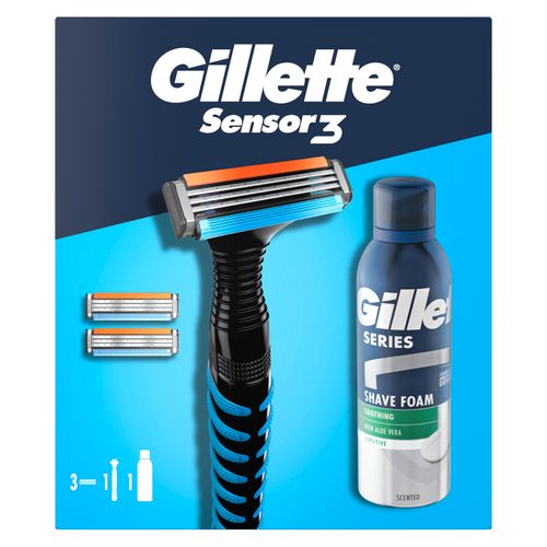 Poklon paket: Gillette brijač Sensor3 + 3 zamjenskih britvice + pjena za brijanje Series slika 1