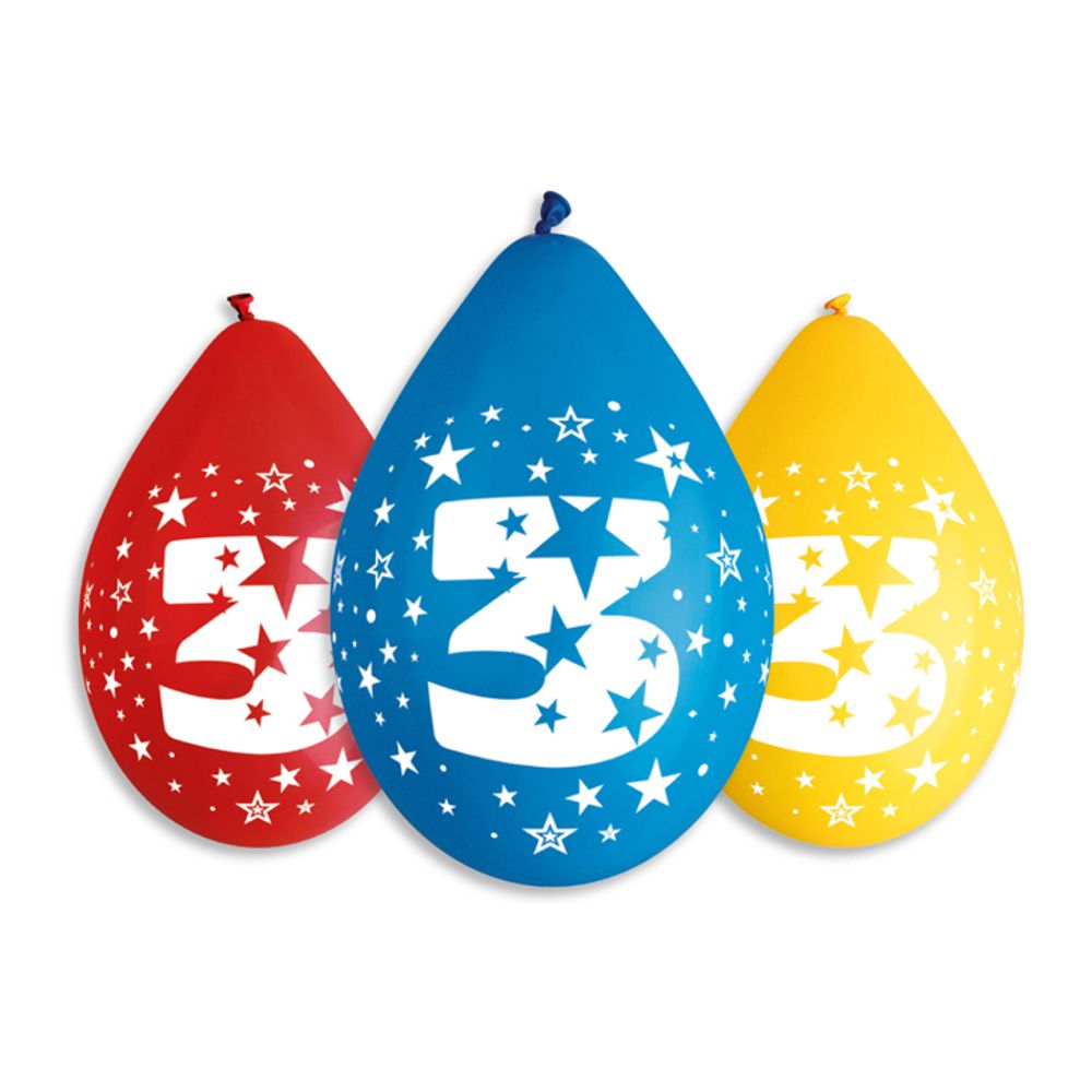 GS110-3W Balon broj 3 Mix boja 30cm, 5kom slika 1
