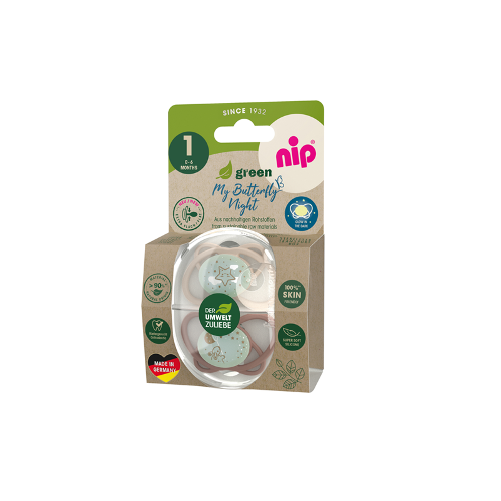 nip® Duda varalica My Butterfly Night Green 0-6mj (veličina 1) - Silikon, 2kom Bež slika 3