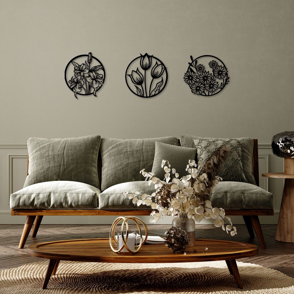 Dekorativni Metalni Zidni Ukras - Flowers 274 S Black slika 2