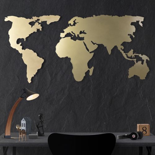 Wallity Metalna zidna dekoracija, World Map Silhouette XL - Gold slika 1