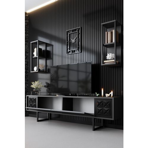 Woody Fashion Komoda za TV, Black Line - Anthracite, Black slika 3