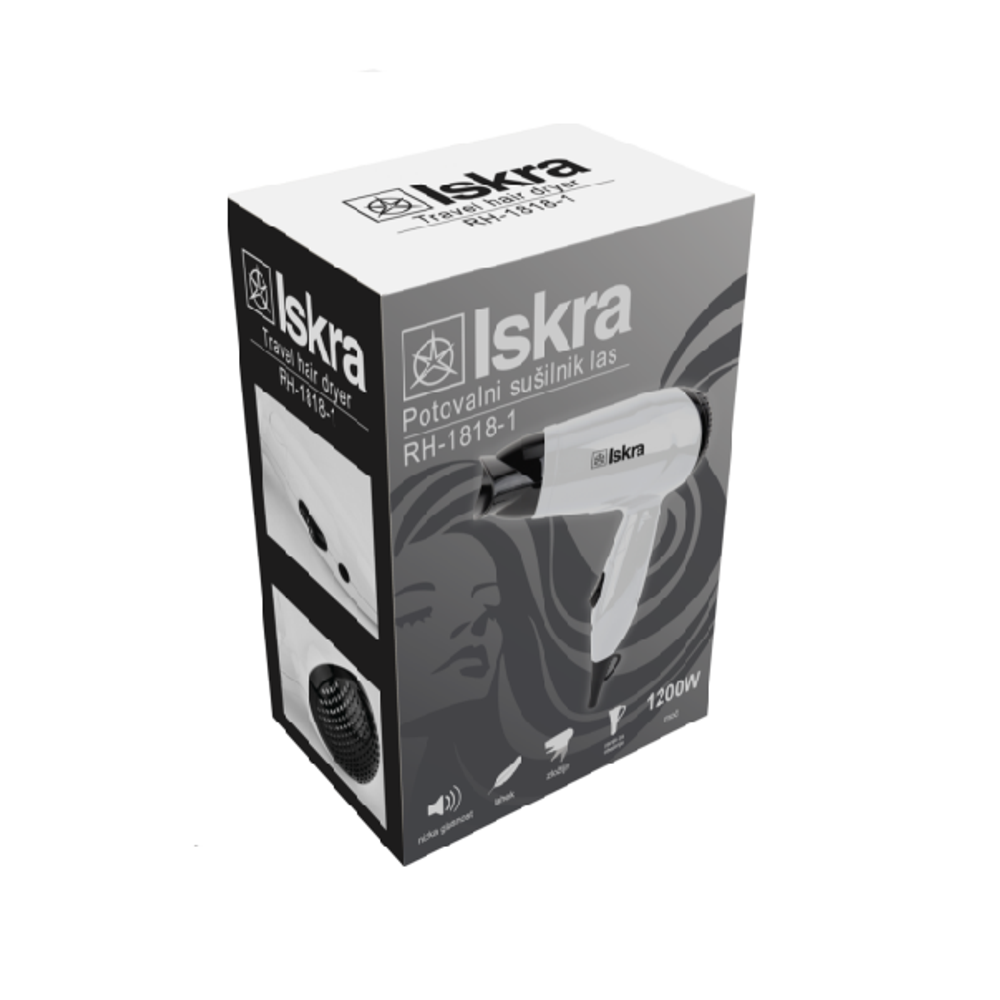 Fen za kosu putni ISKRA RH-1818-1 1200W - bijela boja slika 2