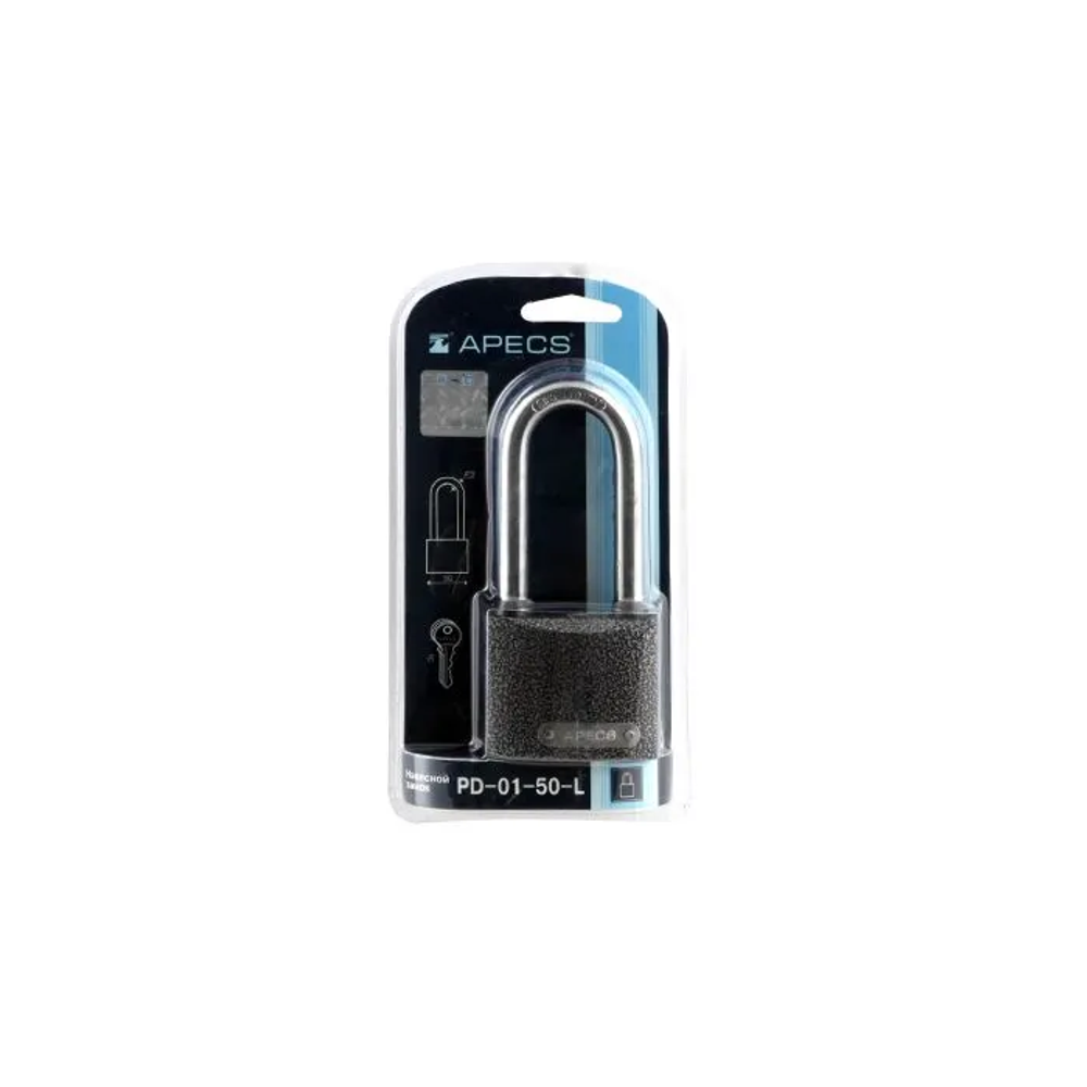 Katanac APECS - metalni, PD - 01, 50 mm, automat, dugi vrat, blister slika 1