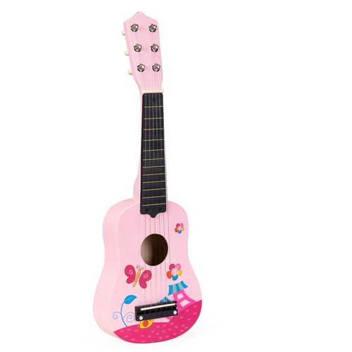 EcoToys dječja drvena gitara sa 6 žica roza slika 3
