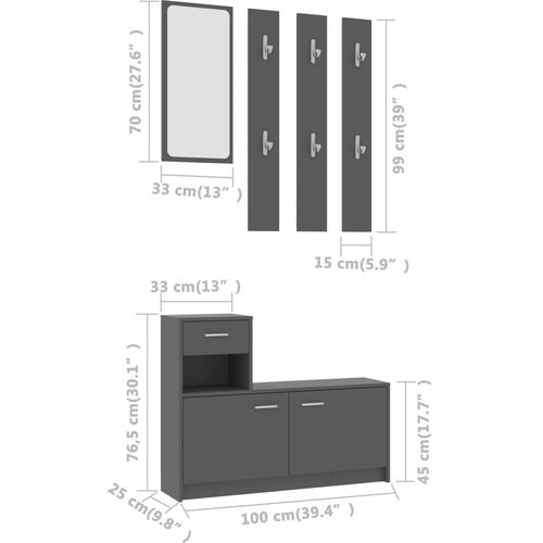 Set za hodnik sivi 100 x 25 x 76,5 cm od iverice slika 27