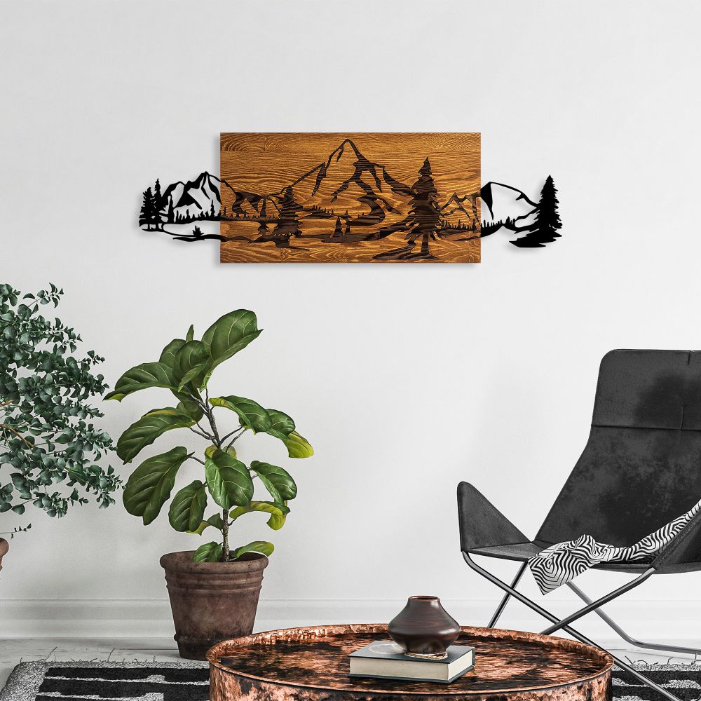 Dekorativni Drveni Zidni Ukras 'Mountain Range Walnut' u Crnoj Boji slika 3