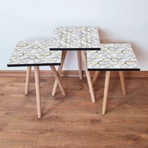Nesting Table 3Shp270 - Set od 3 Stola u Bijeloj, Sivoj i Zlatnoj Boji